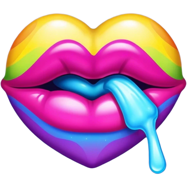A psychedelic-colored sealed with a kiss mark emoji