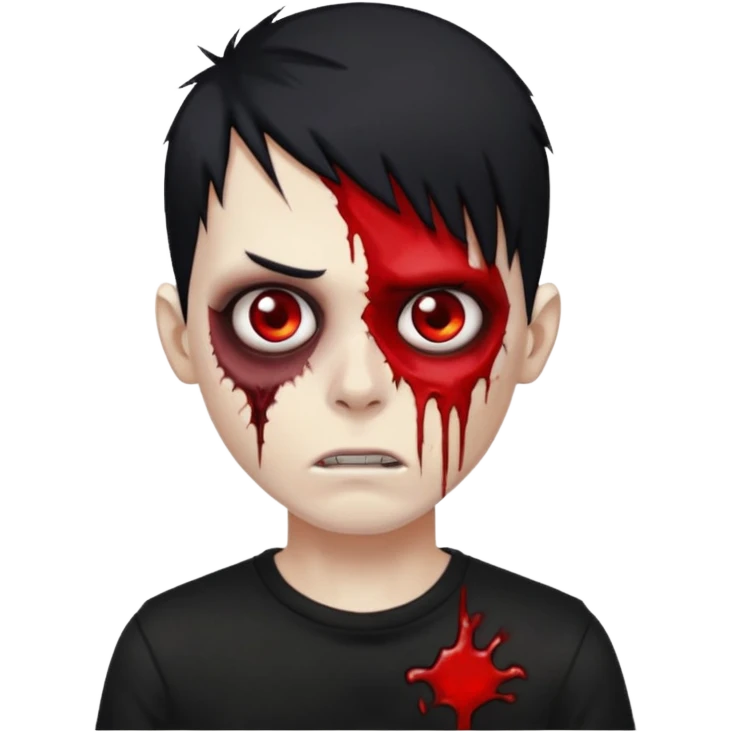 Zombie boy with emo black hair and a black shirt emoji