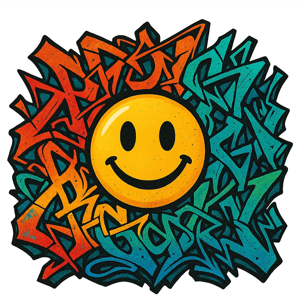 graffiti style emoji, wildstyle, intricate, interlocking letters, vibrant colors emoji