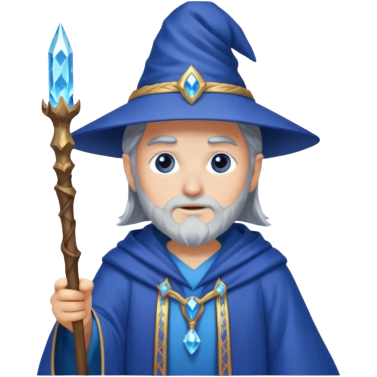 Wizard in blue robe with crystal-topped staff emoji