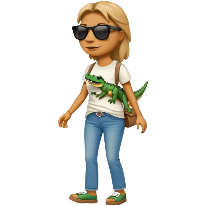 anthropomorphised female crocodile in a band t-shirt and jeans wearing sunglasses walking upright emoji