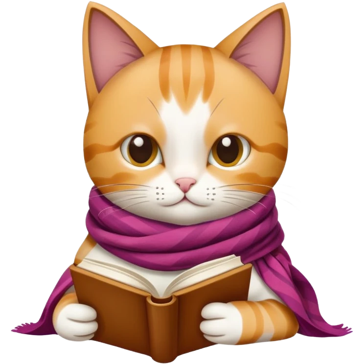 Кот в шарфе читает книгу emoji