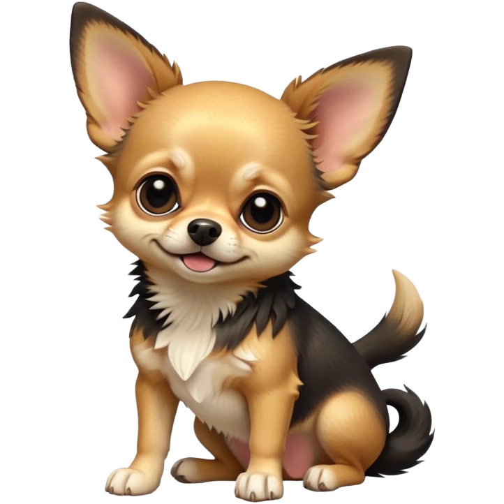 cinematic-[chihuahua dog]-realistic-full-body-sitting-emoji,-tail-resting-loosely-beside-its-paws,-head-tilted-dramatically,-scruffy-[black and tan]-fur,-simplified-yet-realistic-focused-features,-highly-detailed,-glowing-with-an-almost-sarcastic-glow emoji