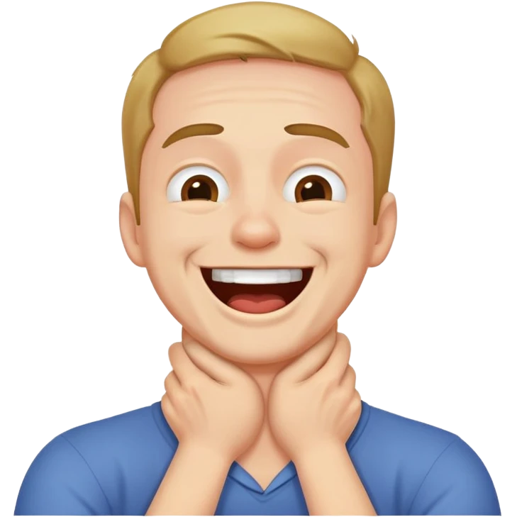 Man holding neck strangling himself while laughing  emoji