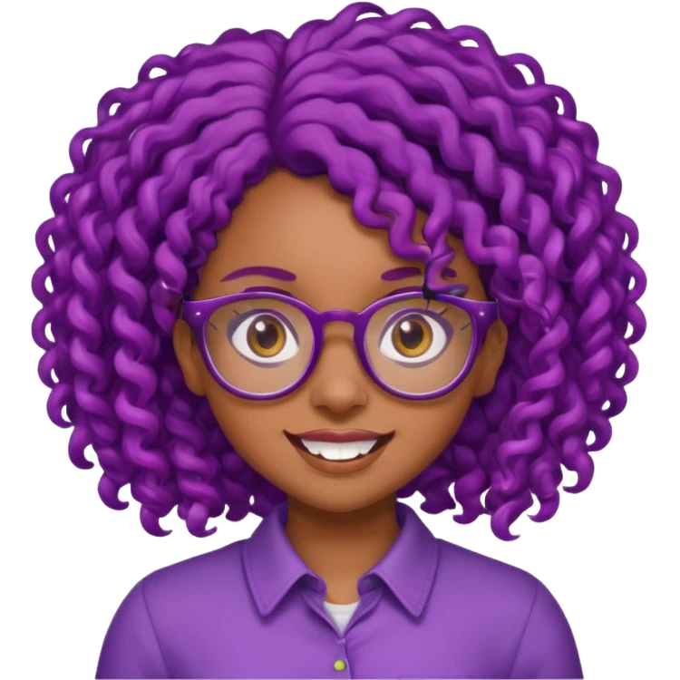 nerd emoji like with glasses and buck teeth but it’s a black girl with purple curly hair emoji