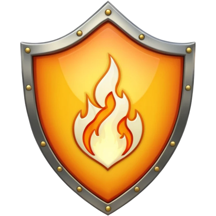 White gold shield with flame emoji