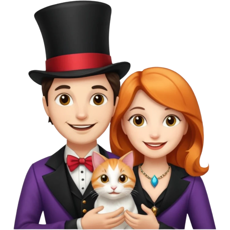 magician couple and their pet cat emoji