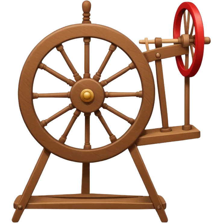 I want a traditional spinning wheel, with the wheel on the right or left and the flyer on the opposite. Shown from the side. there is only one wheel the other side has the flyer. go to websites containing traditional spinning wheels for reference. emoji
