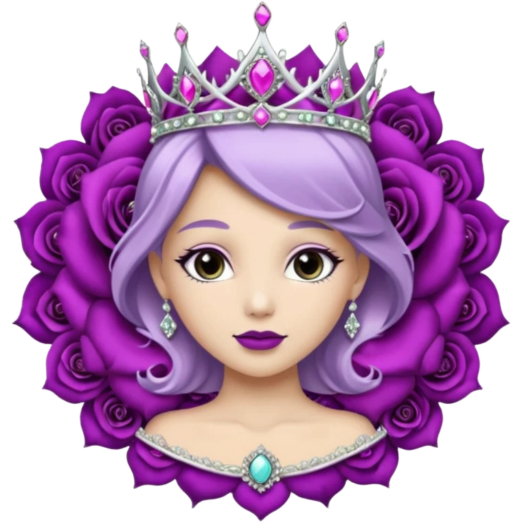 Purple rose flower, silver circle plaque, silver tiara emoji