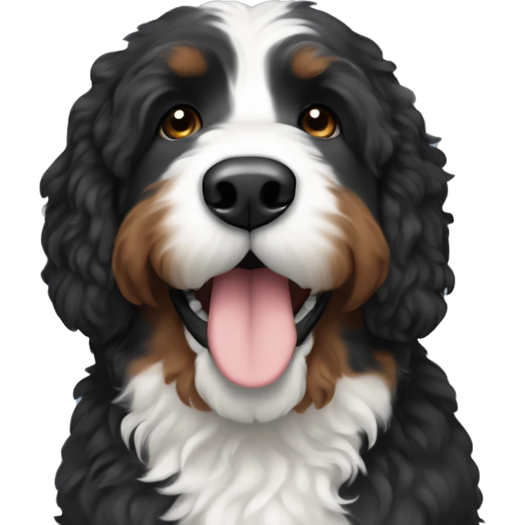 Black Bernedoodle with only white fur under his chin. Brown eyebrows  emoji