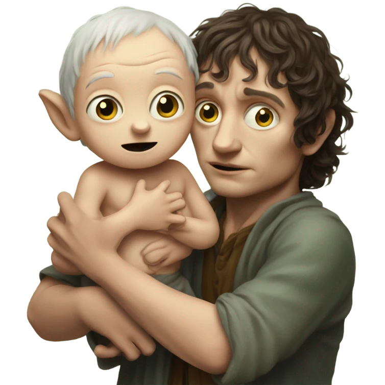 Frodo holding a baby gollum emoji