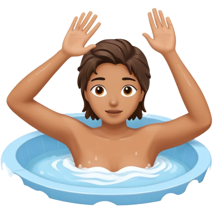 Person in jacuzzi with one hand raised up and other hand holding onto the edge of the jacuzzi emoji