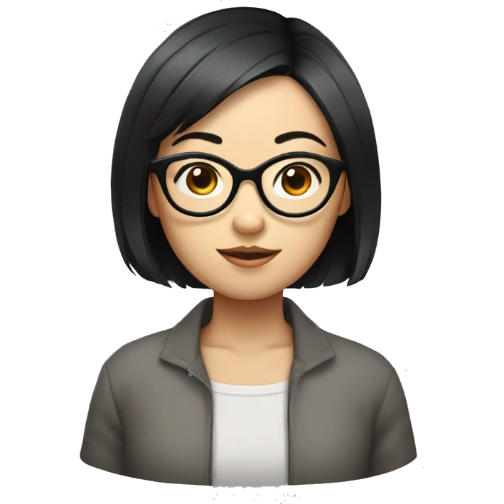 Asian girl with short black hair and wired glasses emoji
