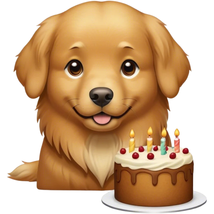 slightly darker colored golden retriever, turning into a cake emoji