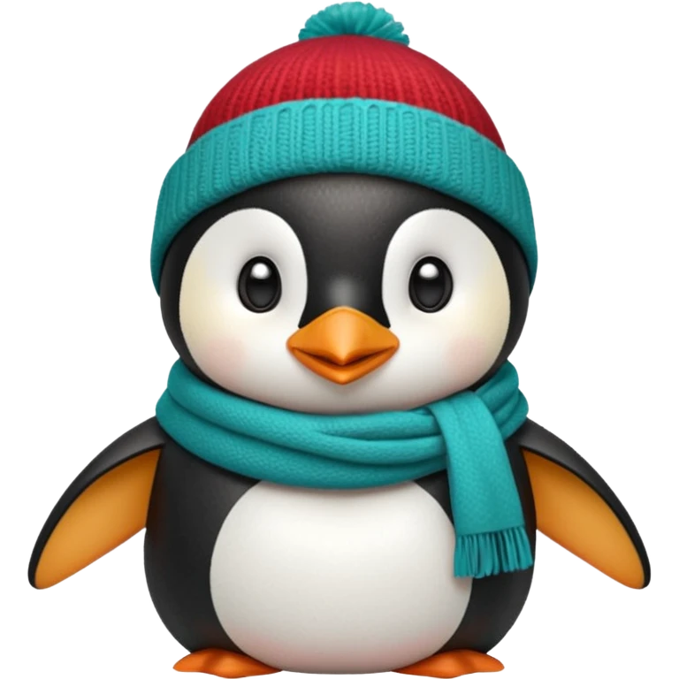 Penguin with a red beanie and a teal scarf emoji