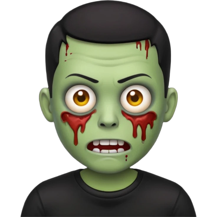 zombie emoji with buzz cut black hair and black t-shirt emoji