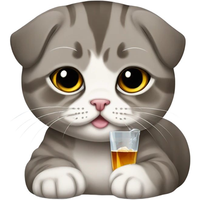 Scottish fold cat drinking whiskey  emoji