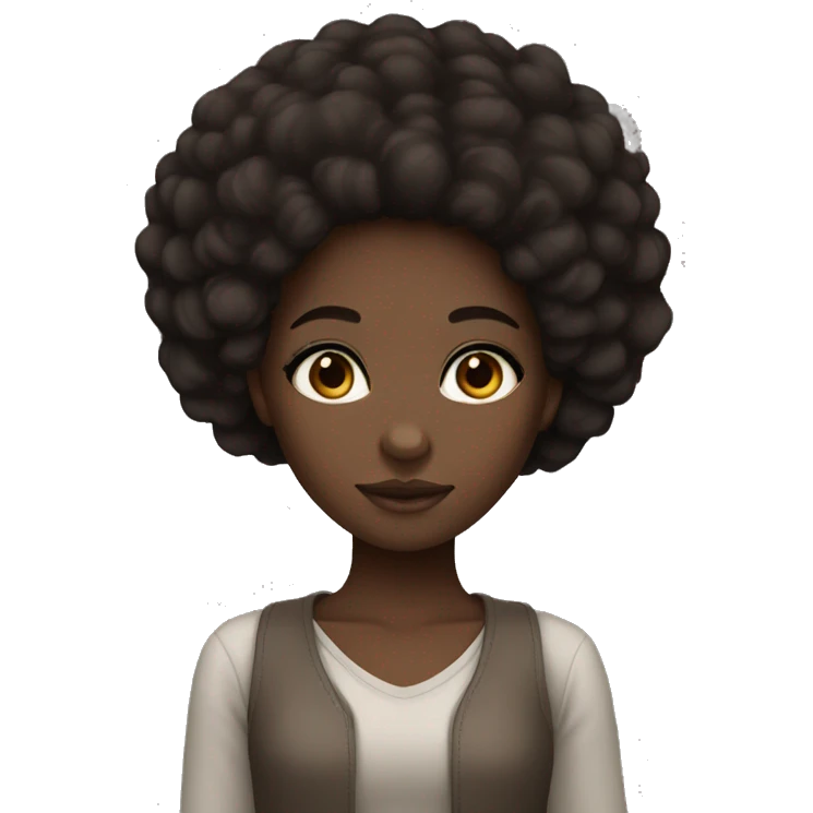 dark skinned girl with Asian eyes and dark brown Afro hair emoji