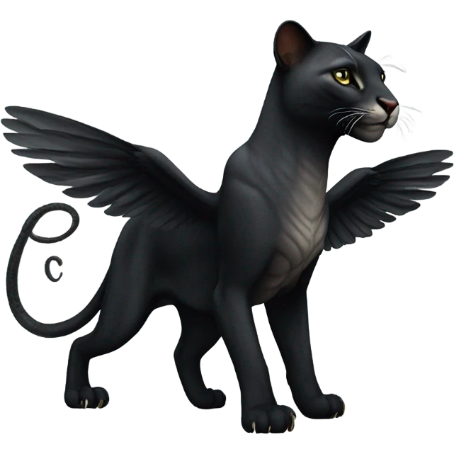 realistic winged black puma with snake  emoji