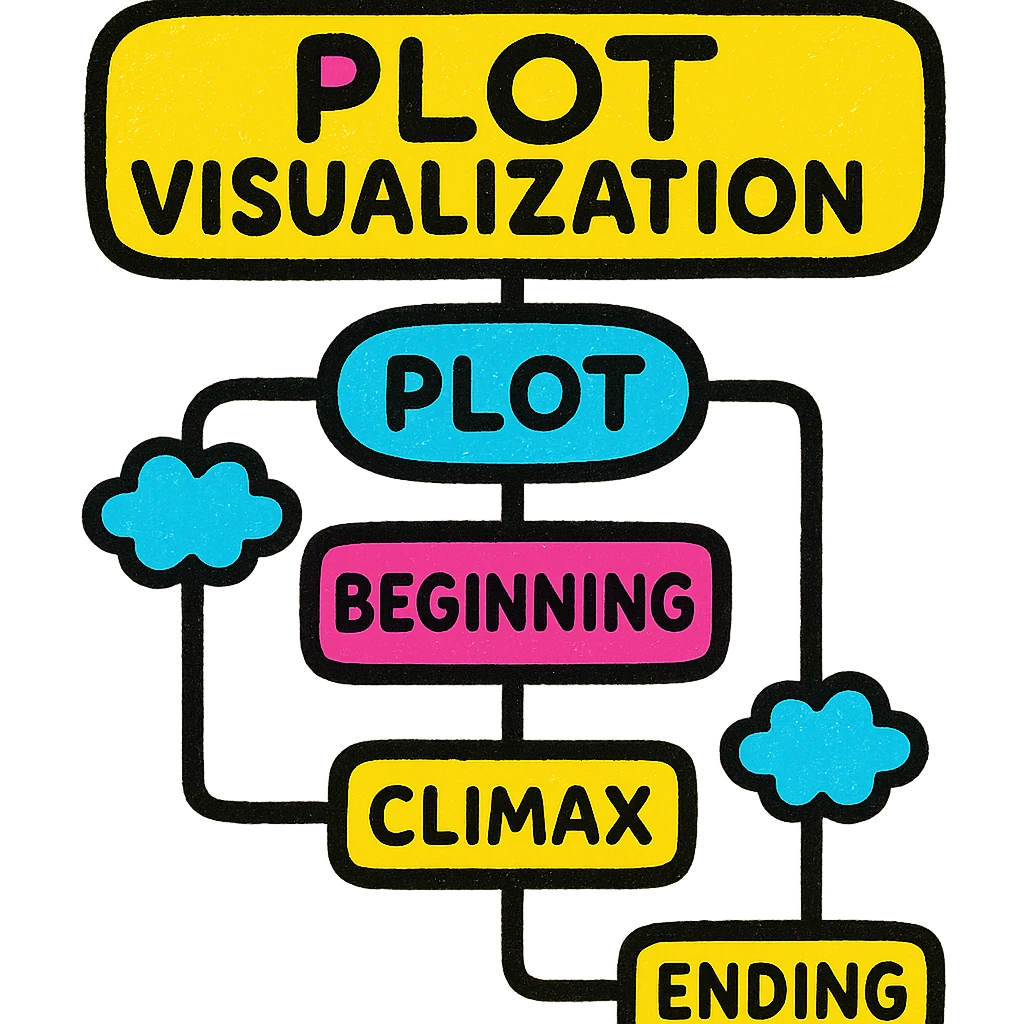icon for infographic card: Plot Visualization, a mind map with various plot points connected emoji