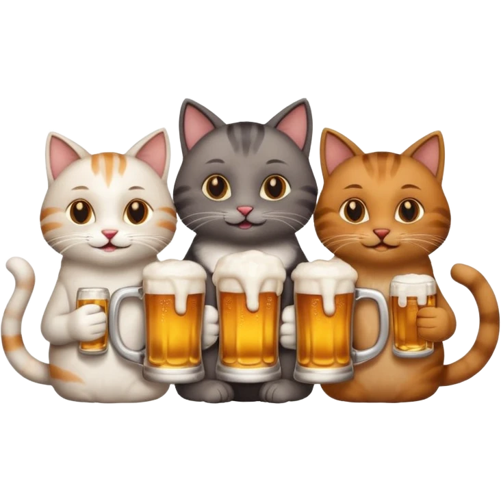 four happy cats drinking beer together with mugs emoji