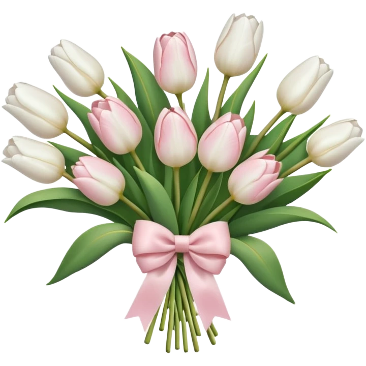 White tulips bouquet with light pink bow  emoji
