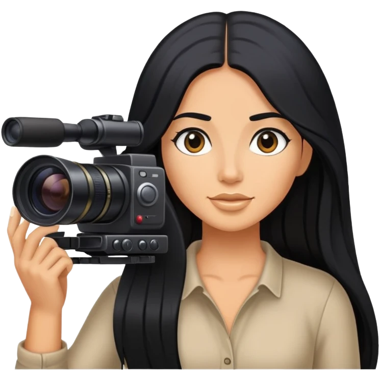 content creator, filming, black long hair tanned woman emoji