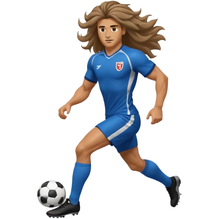 Long Haired Football Players, Footballer with flowing hair in jersey , full body emoji