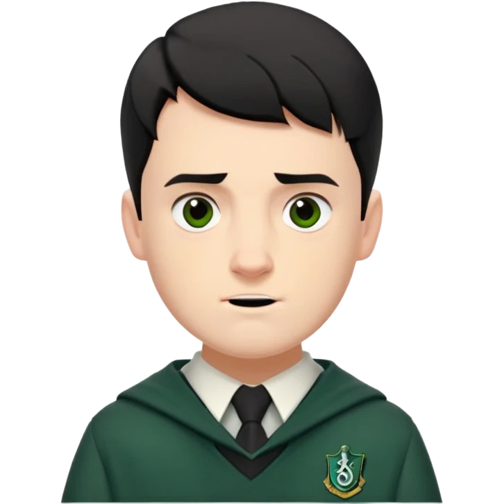 Jamie Yeates is Marcus Flint in harry potter, wear hogwarts slytherin uniform, short black hair, bulky face, often grimaced and bared his teeth emoji