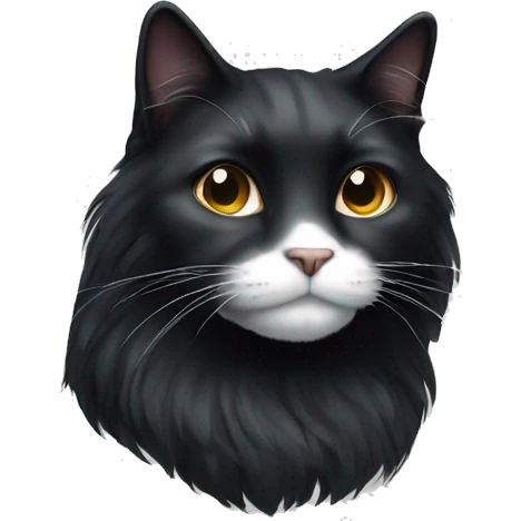 Black long haired cat with a white spot on the muzzle emoji
