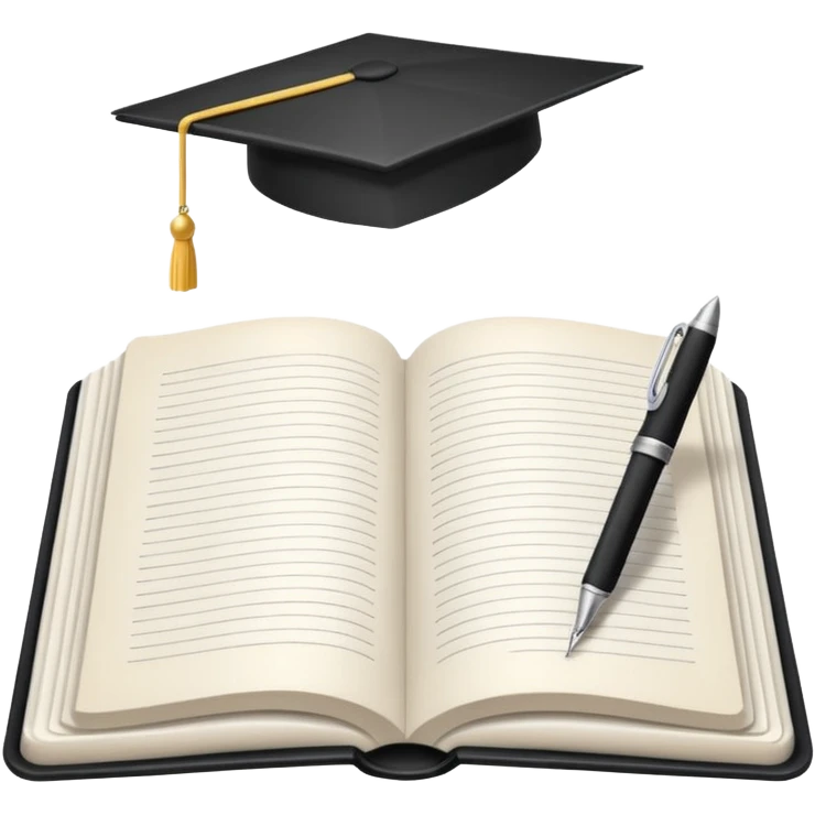 "A white open book,The pen should be positioned as placed exactly in the center between the pages.  if held by a right-handed person - meaning the direction is reversed compared to a left-handed grip. The pen should be uncapped, and the cap placed behind it." emoji