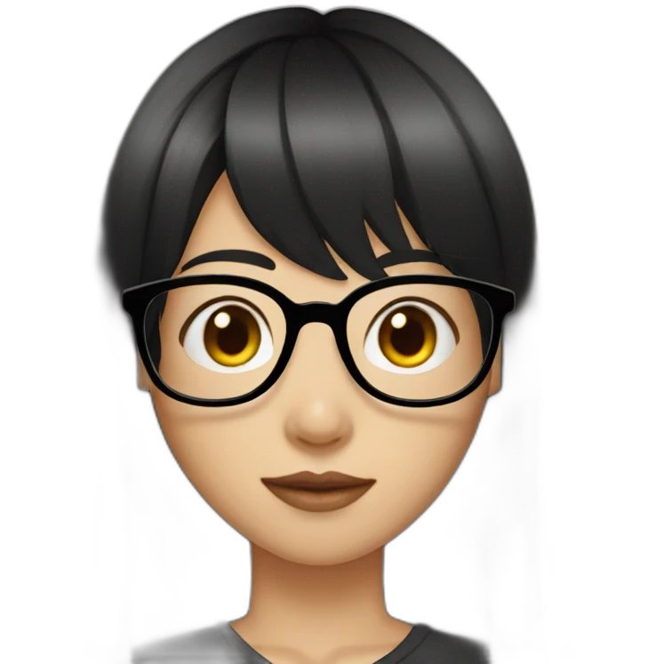 wearing glasses,bangs,Chinese girl,middle hair,black hair emoji