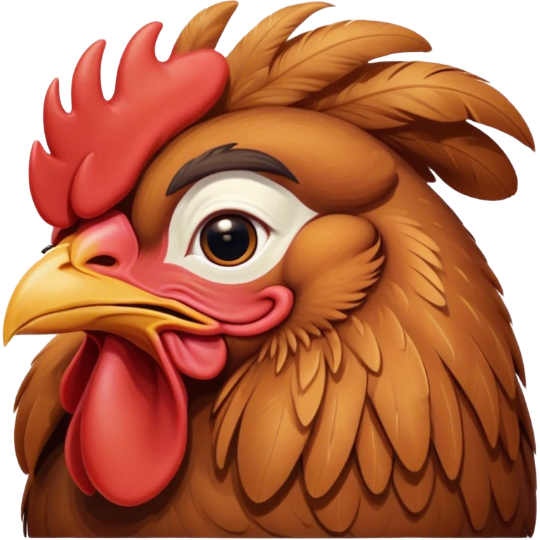 Meme-Worthy Cute Sleeping Brown Rooster Portrait Emoji, Head resting peacefully with a contented smile, showcasing a robust build and a luxuriously soft brown plumage, eyes shut in a serene, restful nap, Simplified yet hilariously adorable features, highly detailed, glowing with a soft, drowsy light, high shine, relaxed and utterly lovable, stylized with an air of playful laziness, bright and heartwarming, soft glowing outline, capturing the essence of a comically sleepy rooster, so meme-worthy it feels like it could instantly become the next viral sensation of adorable slumber! emoji