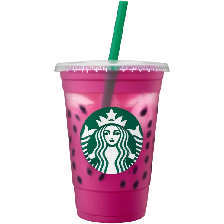 Starbucks dark pink dragonfruit refresher.  opaque lid!! starbucks logo. emoji