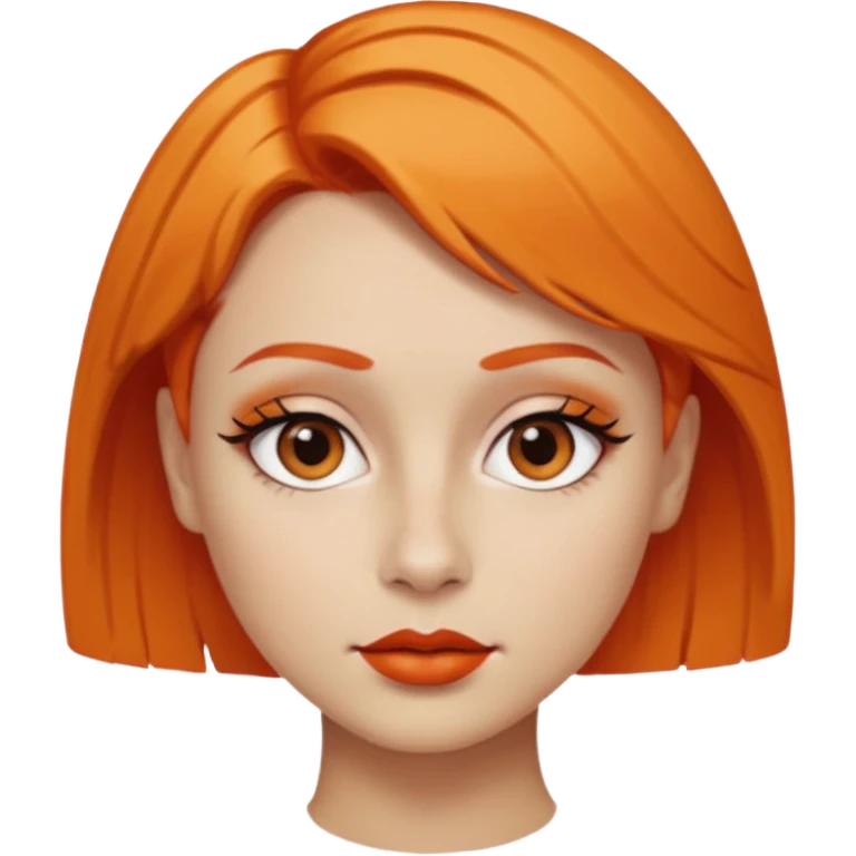 A person emoji with light skin, short orange hair swept to one side, matching orange eyebrows, brown eyes, an oval-shaped face, a small nose, and dark lipstick. emoji