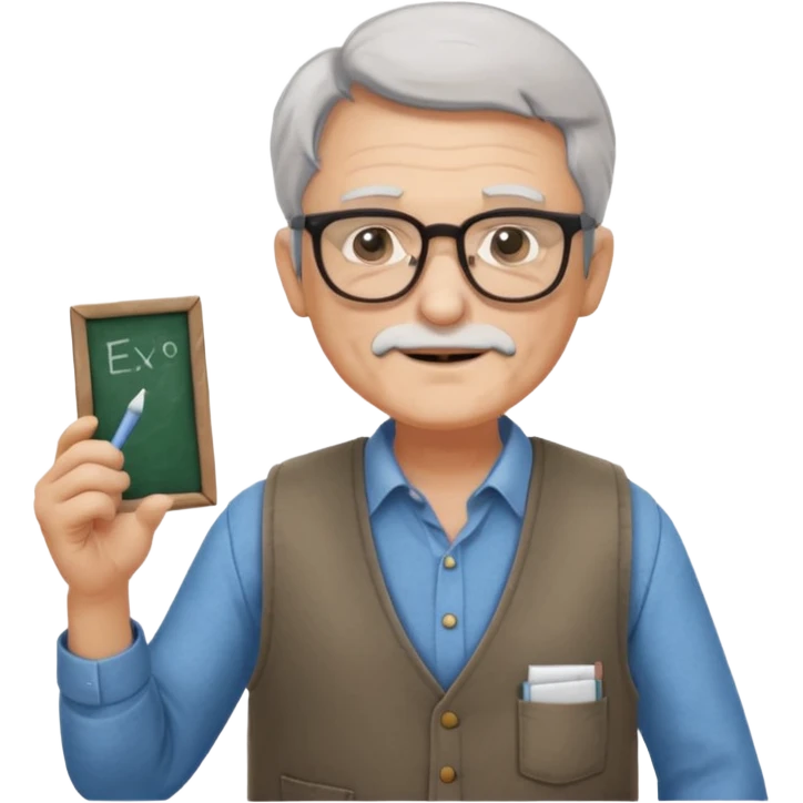 Male Teacher – older man, vest over shirt, glasses, chalk in one hand. emoji