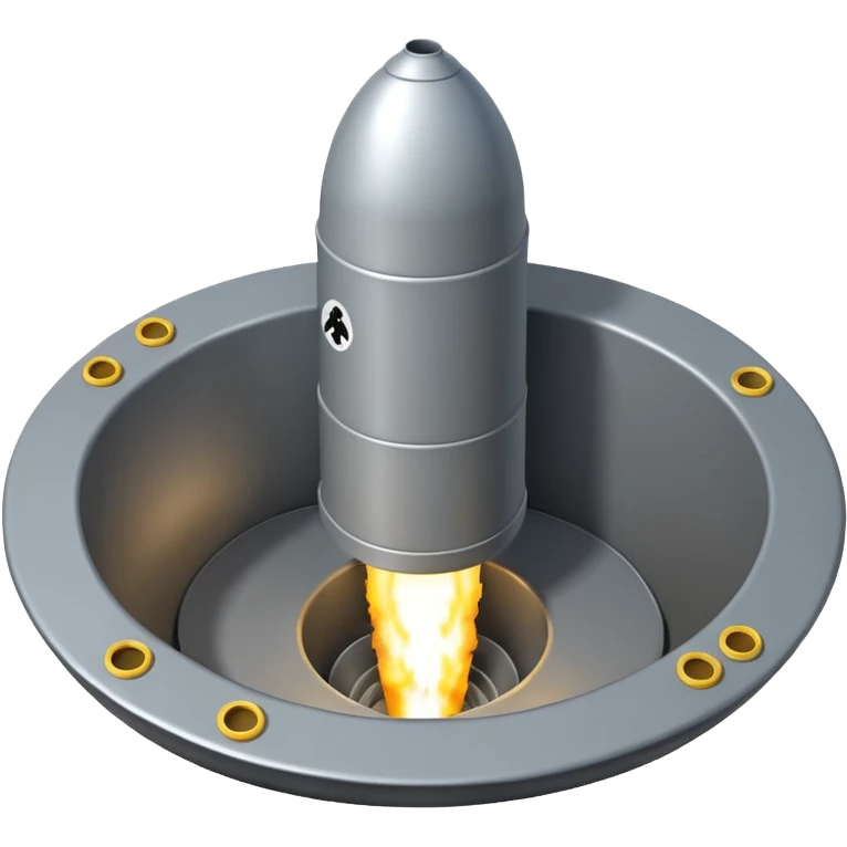 grey missile silo hatch open, and the top two thirds of a white nuclear missile launching out of the silo is shown emoji