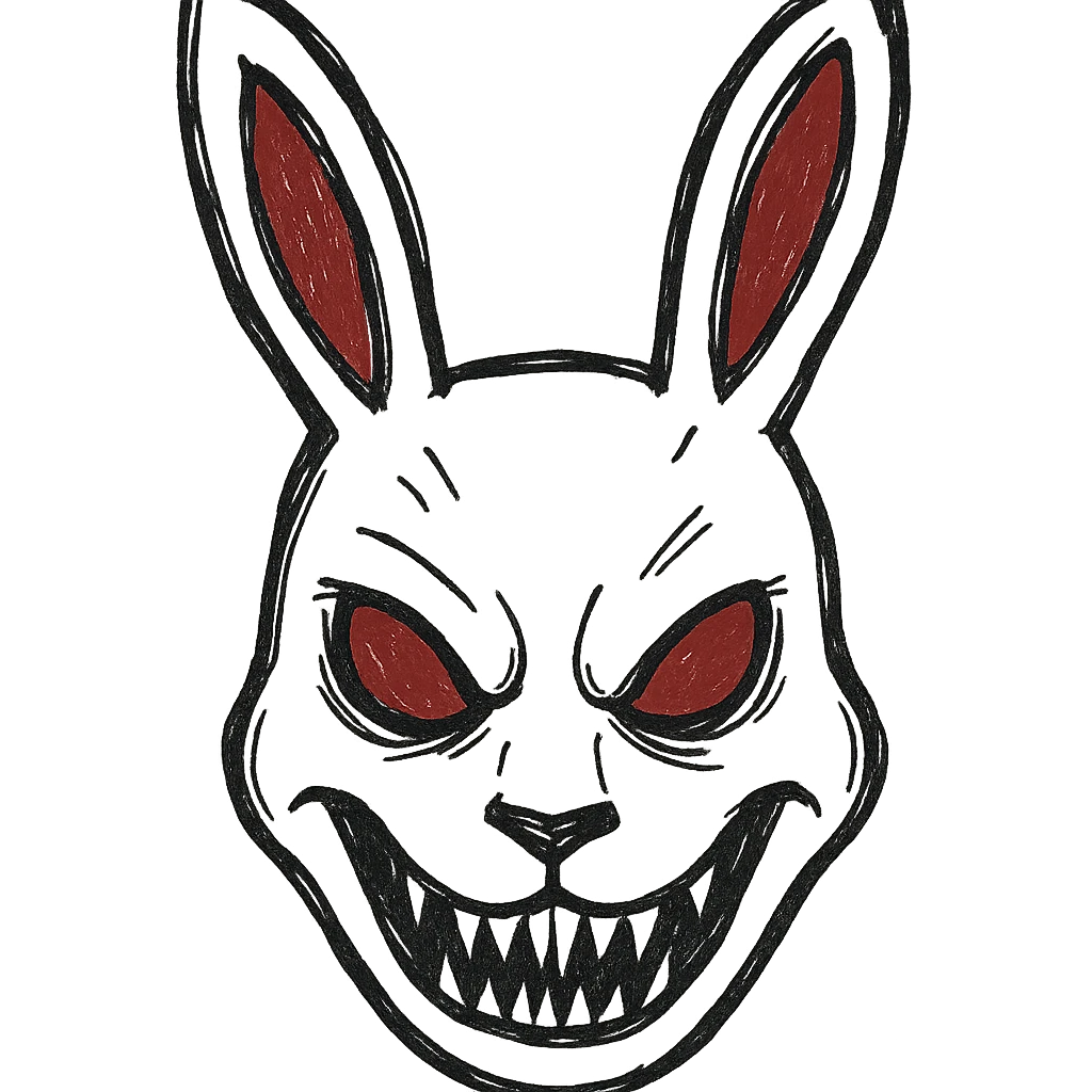 hand-drawn outline style evil white rabbit mask with red accents emoji