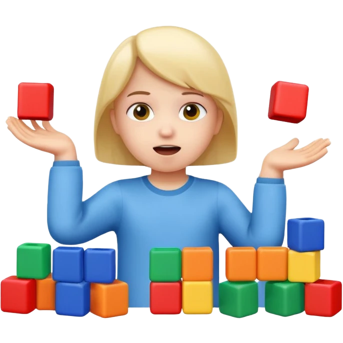 apple style emoji of a city construction set in pieces with a surprised child emoji