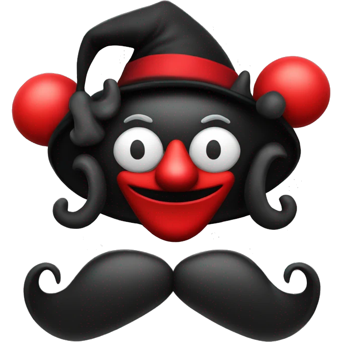 jester black and red colored an black hari and black jester hat and clown nose emoji