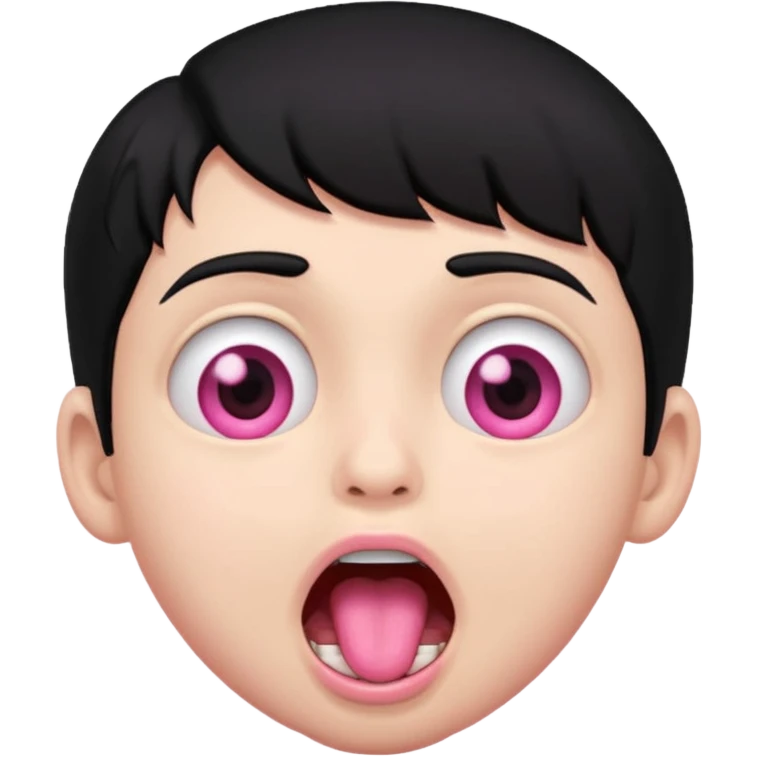 Boy with black hair, pink eyes rolled back, mouth open , drool dripping from chin emoji