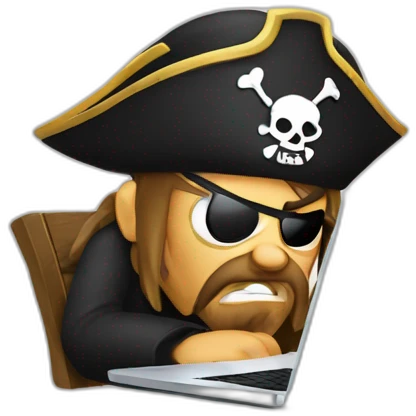 Angry pirate progamming on laptop emoji