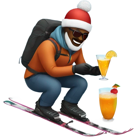 Man snow skiing with a cocktail in hand emoji