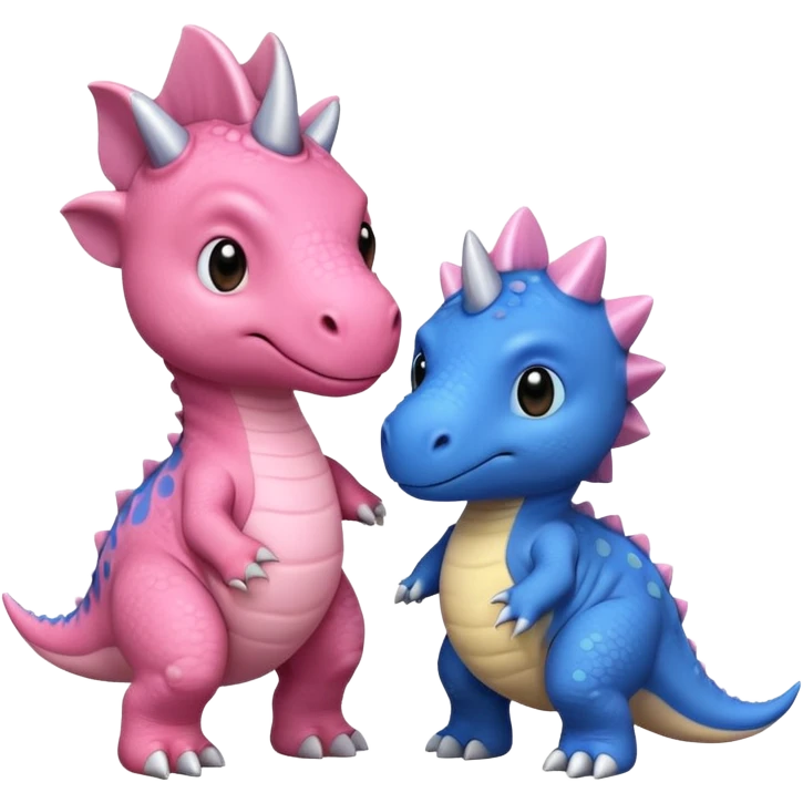 2 Dino one Triceratops cute pink kawei in love with one Blue t-Rex  one should be an triceratops  emoji