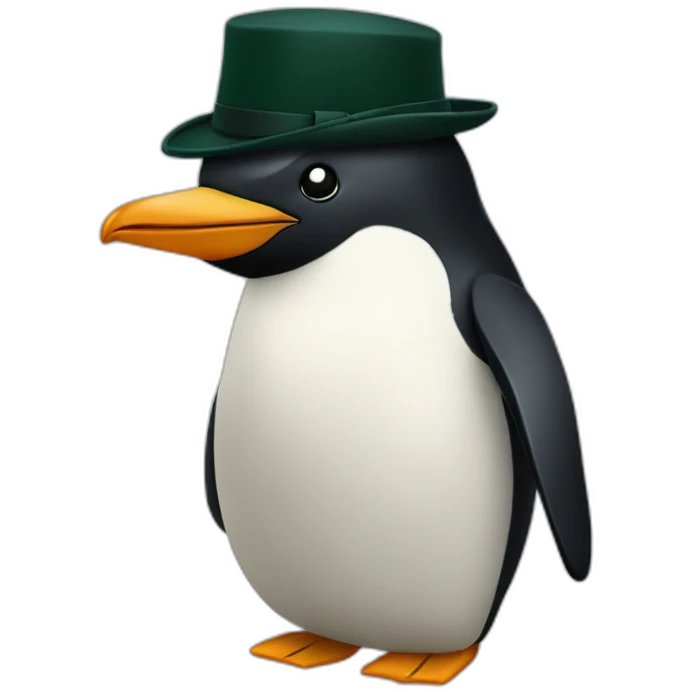 blushing penguin head with a dark green peaky blinders flat cap emoji