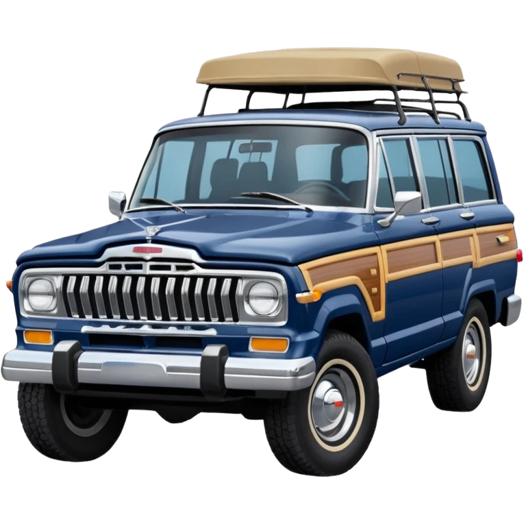 vintage navy blue jeep wagoneer suv (the hood turned to the right) emoji