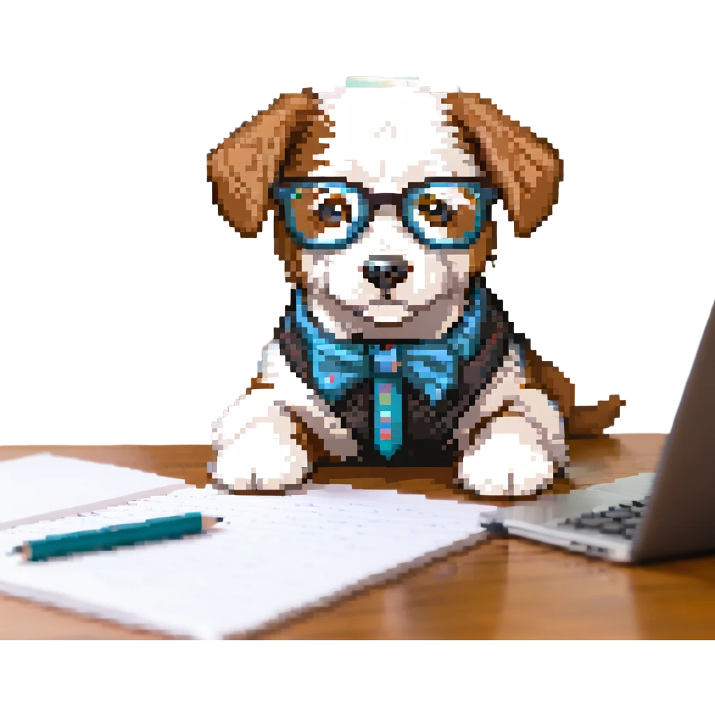A dog with glasses is writing something emoji