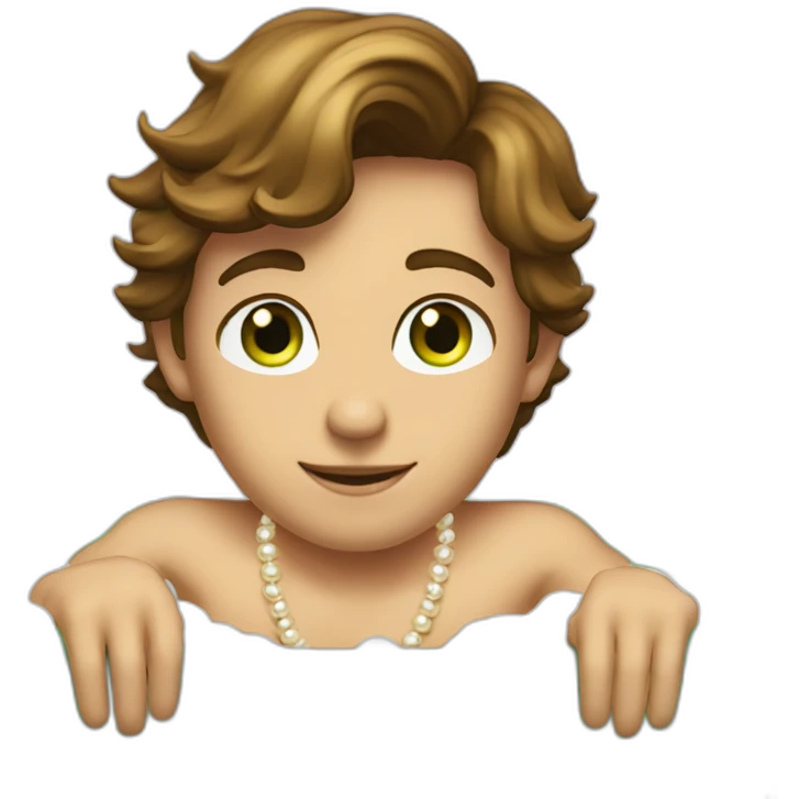 Posh-muscle-boy-brown-hair-green-eyes-pearl-necklace-in-golden-bathtub emoji