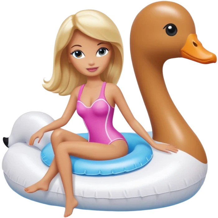 Barbie on an inflatable swan emoji
