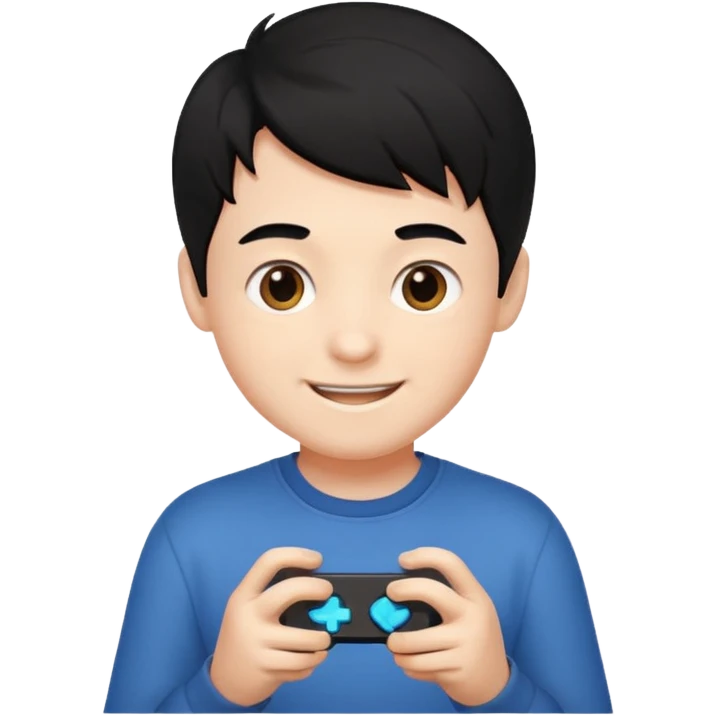 바다좋아하고, 공기 좋아하고, 게임 좋아하고, 귀여워, 남자아이, 완벽주의자이고, 검정머리야 emoji